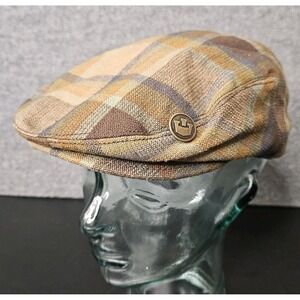 Goorin Bros Plaid Newsboy Flat Hat Size Small Brown Cotton Wool Blend